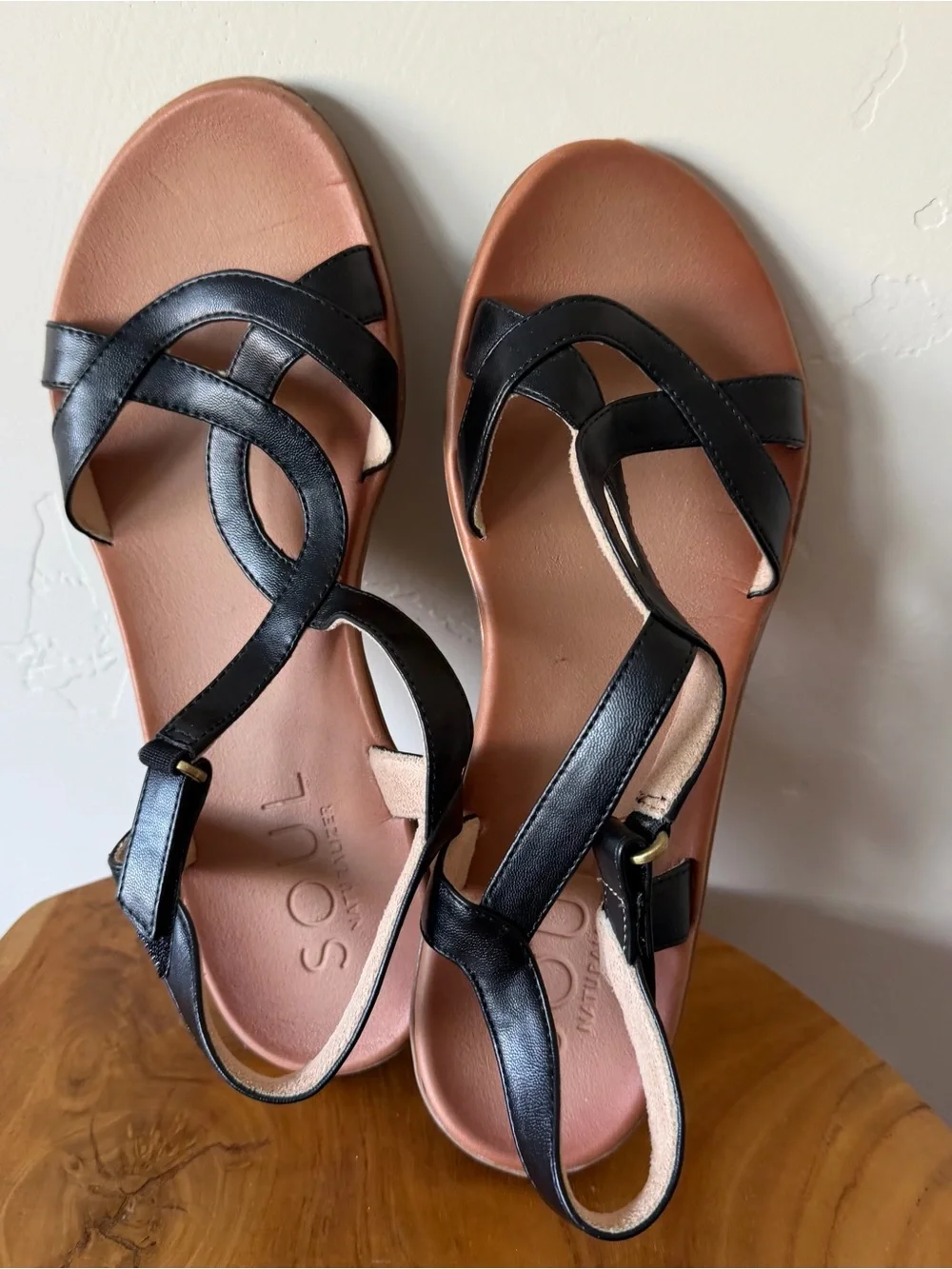 SOUL Naturalizer Woman’s Sandals Black Sz 10 Solo Ankle Strap Leather .